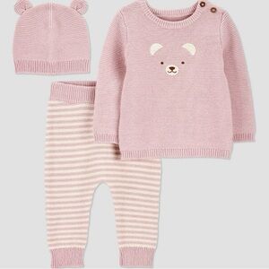 Carter’s Just One You Baby Girls 3pc Bear Sweater Top & Pants Set